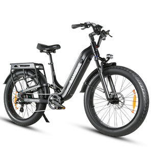 Thor Atlas Ultra fat tyre electric bike in black, with 26 inch suspension fat frame and suspension fork