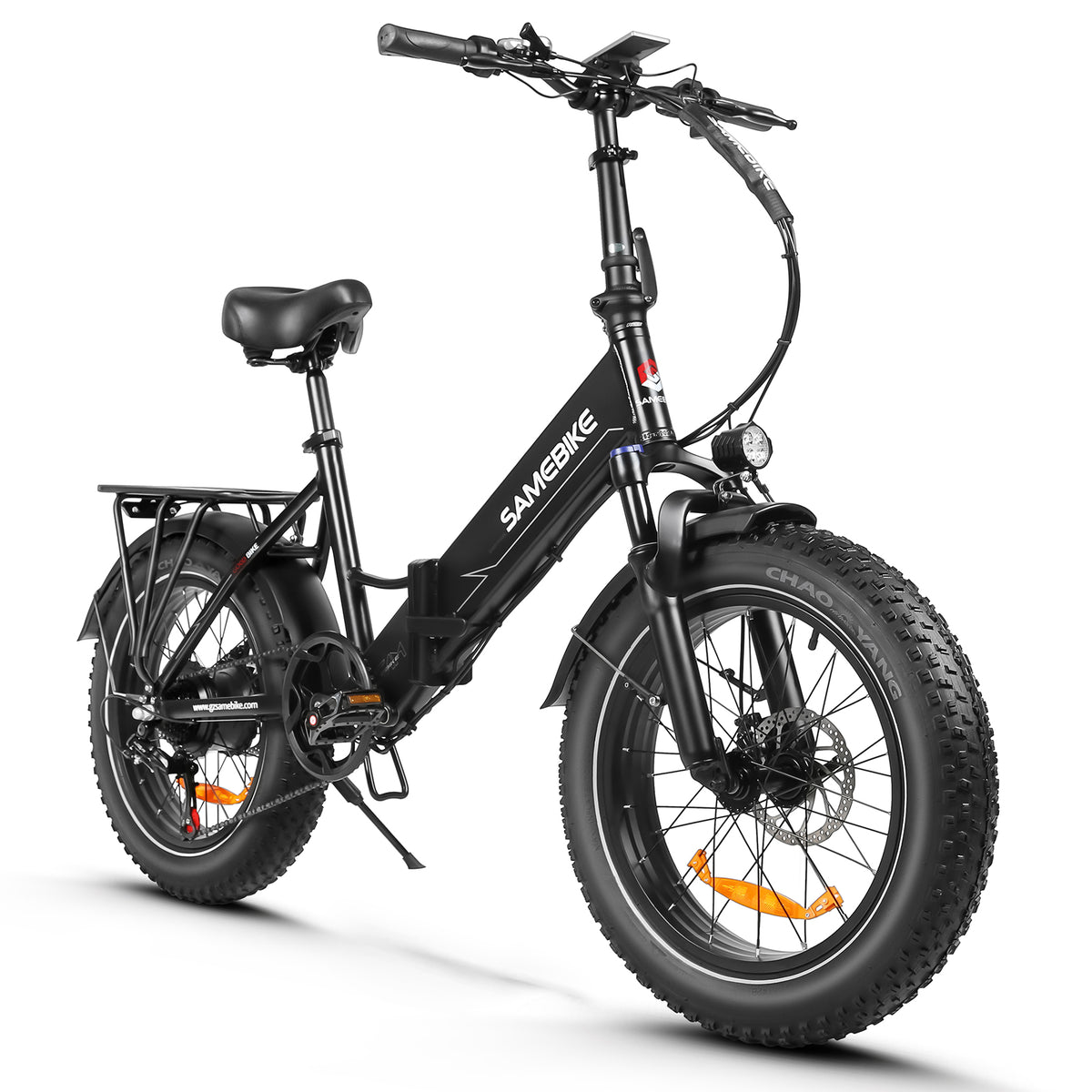 Thor Convoy M2 fat tyre electric bike in black, with colour LCD display, front LED light and wheel reflectors
