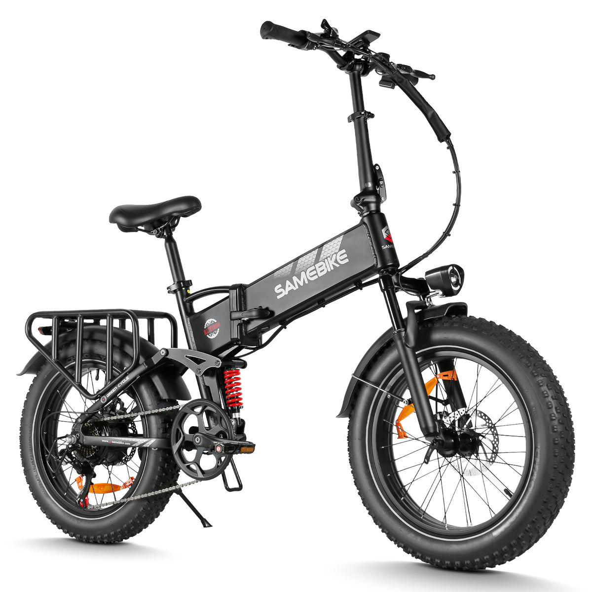Thor Dash RS Mini fat tyre electric bike in black, with front suspension fork, colour LCD display and adjustable mudguards