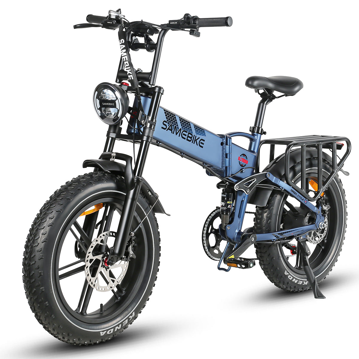 Thor Dash RS Plus fat tyre electric bike in blue, with 20 x 4.0 inch KENDA fat tyres and hydraulic disc brakes