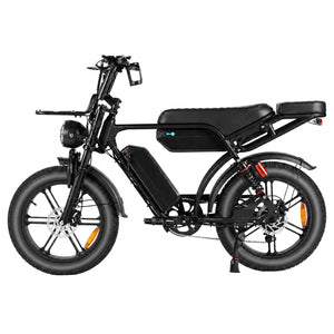 Side view of the black Thor Thunder V29 dual-battery electric bike with fat tyres and rear passenger seat.