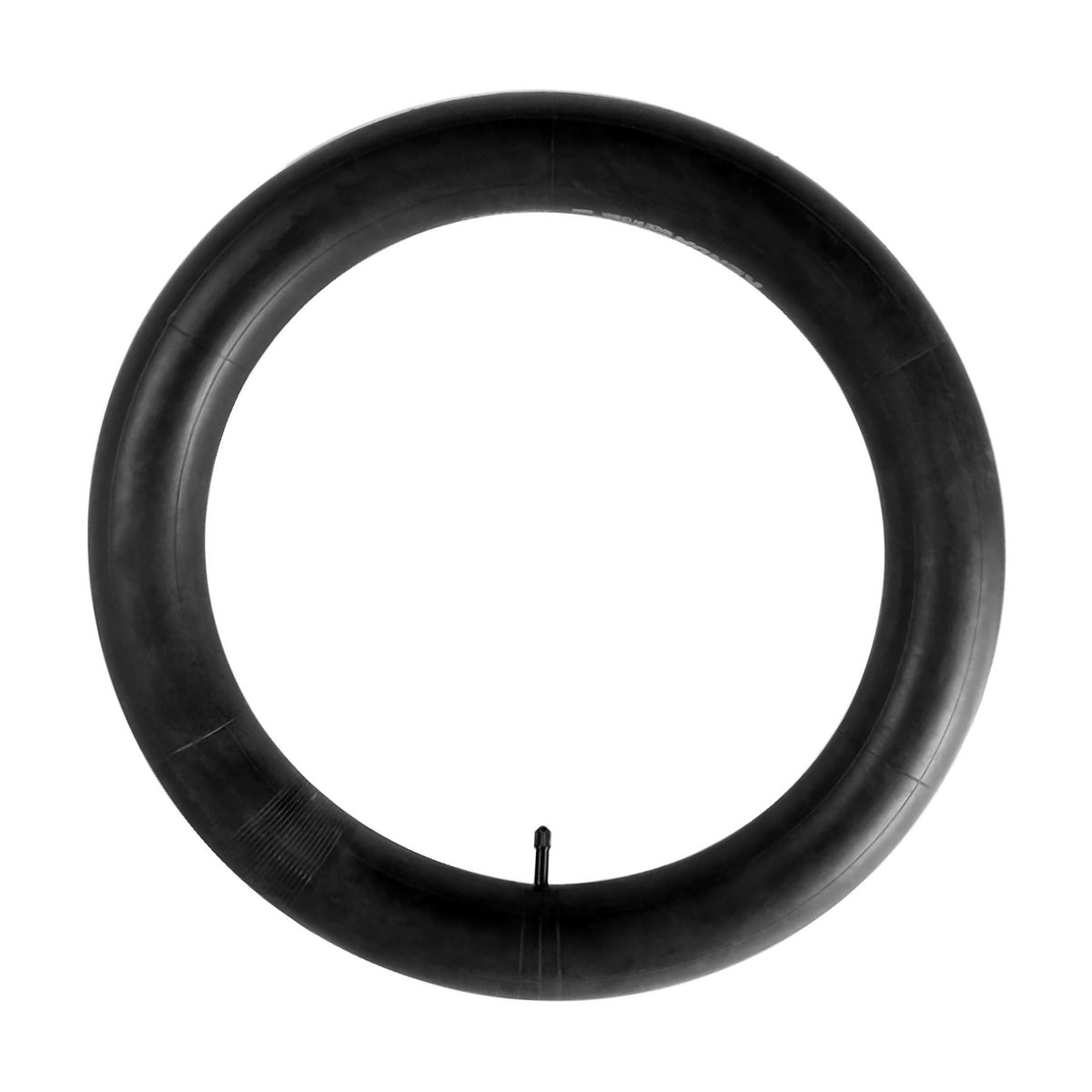 26 x 1.95 inch black rubber bicycle inner tube with Schrader valve, shown on a white background