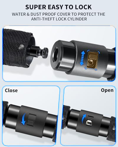 Chain lock head with a sliding cover over the keyhole, shown closed and open