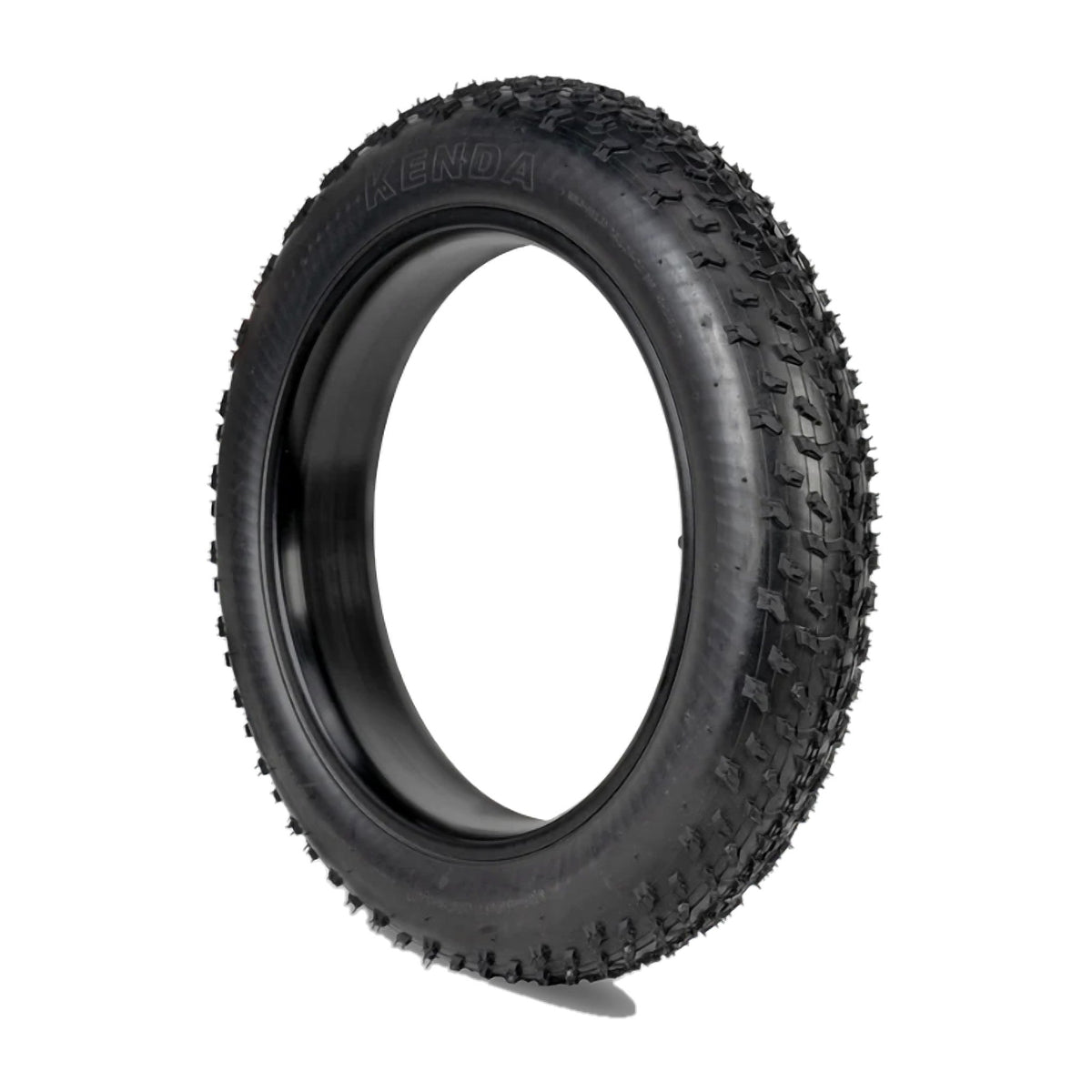 20 x 4.0 inch fat tyre for electric bikes, black with aggressive knobby tread, shown at an angle on a white background