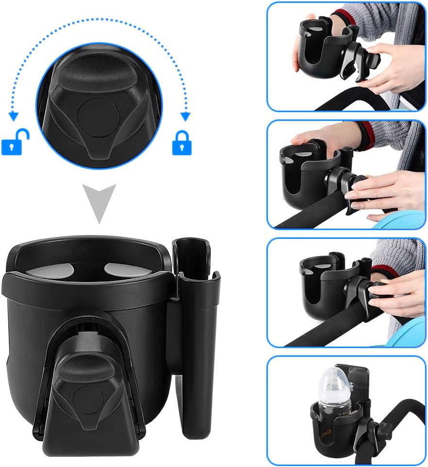 Turning the knob to lock the cup holder clamp and fitting it to a handlebar