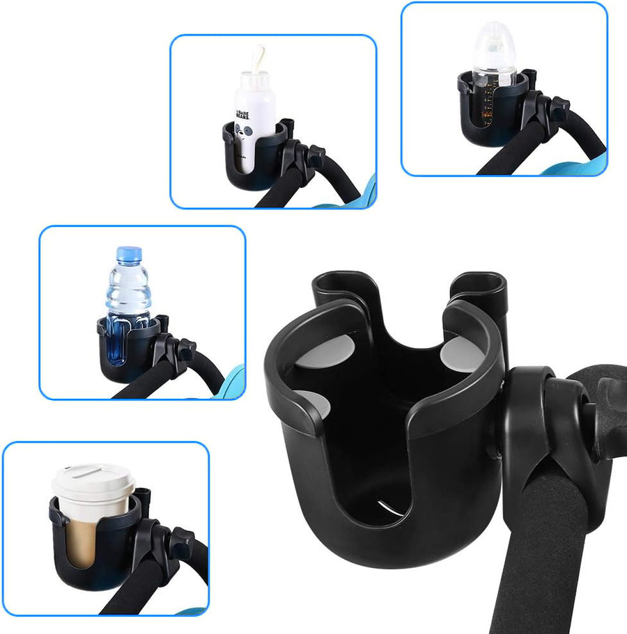 Cup holder holding a water bottle, a takeaway coffee cup and drink bottles