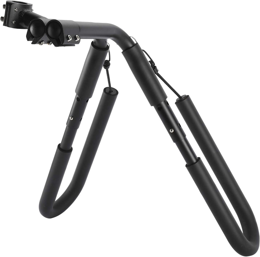Surf rack from the clamp side, showing the telescopic arms and push-pin settings