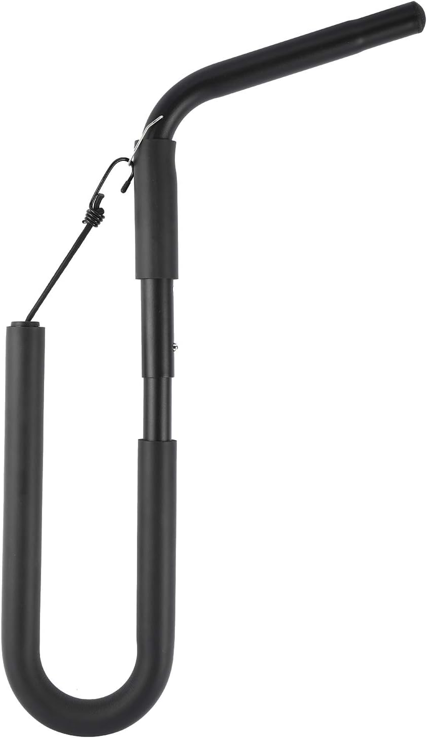 Single surf rack arm with foam padding and a bungee hook