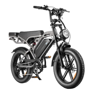 Thunder V20 Pro 250W fat tyre electric bike in grey, shown from the front three-quarter angle featuring 20 × 4.0-inch tyres, dual suspension, hydraulic disc brakes and rear hub motor.