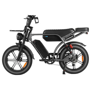 Side view of the grey Thor Thunder V29 dual-battery electric bike with fat tyres and rear passenger seat.
